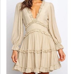 Beige Nude Ruffle Knee length Dress